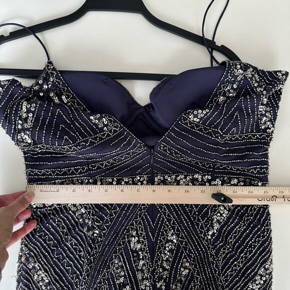 Marina Dress 12 Navy Sequin Rhinestone Maxi Floor Length Glam Gatsby Prom Gown - Picture 7 of 10